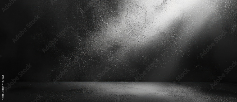 Poster dark textured concrete room with light shining through fog creating mysterious and dramatic atmosphe