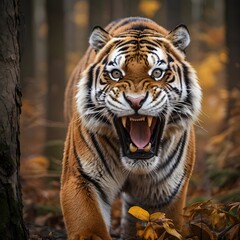 Fototapeta premium Potrait of angry Tiger getting annoyed AI Generated Image