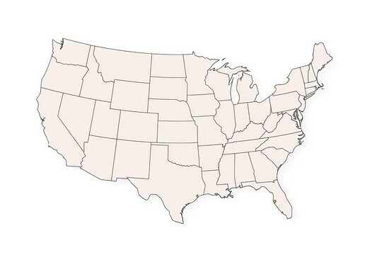 Simple line art vector map of the contiguous United States, leaving ample white space, territory, geography