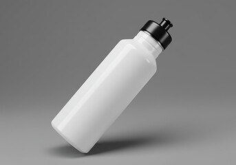 Water bottle mockup with black cap on gray background