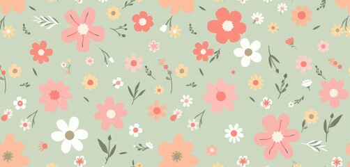 Simple whimsical two-tone floral seamless vector pattern Perfect for kids' nursery, Scandi style, or all-over print, gender neutral, pastel