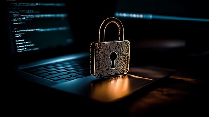 Secure Laptop with Lock Symbolizing Cybersecurity and Data Protection