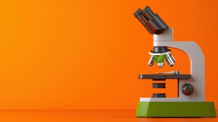 Colorful Microscope with Plant Sample on Bright Orange Background