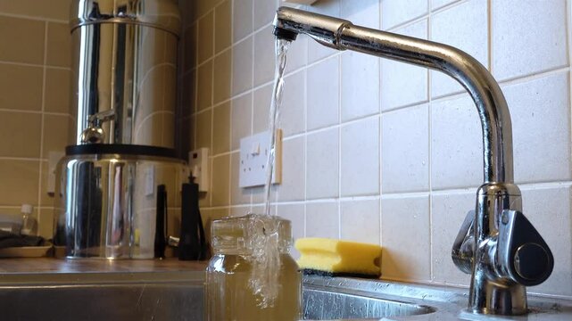 Dirty contaminated water comes from the tap.