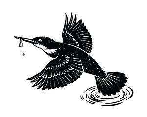 vector illustration silhouette of kingfish a flying bird