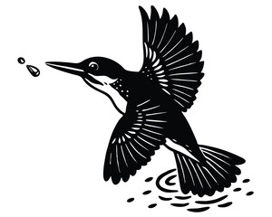 vector black and white kingfish on water of sky 