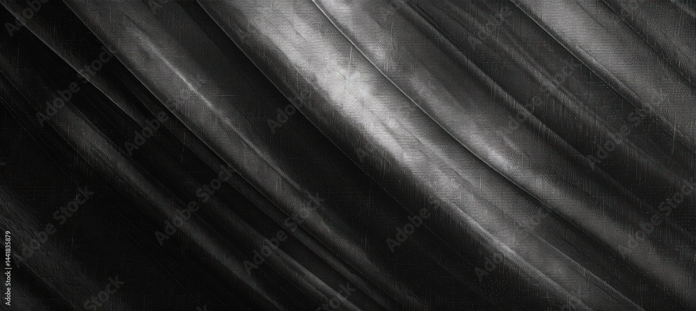Aufkleber close-up of black shiny satin fabric with smooth flowing folds and soft reflections creating a drama