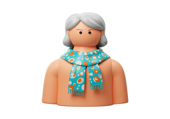 3d senior elderly woman bust avatar scarf icon