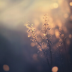 Dreamy Golden Bokeh in Nature – Soft Focus on Wild Grass and Sunlight Flare in Serene Outdoor Scene