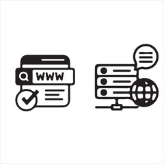 Simple vector illustration of website search and global server connection.