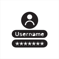 Simple black and white user login icon with username and password fields.