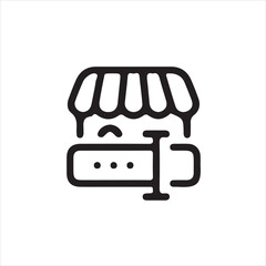 Simple black line art icon of a shop and a belt.