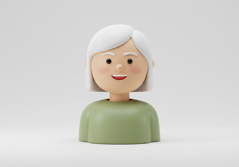 smiling 3d senior elderly woman avatar face icon