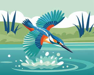 kingfisher in the water vector