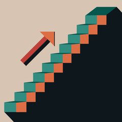 Vector illustration of the path to success, climbing up the steps