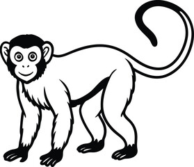 Black and White Monkey Line Art, Cute Cartoon Style.