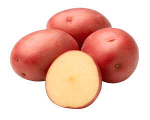 Red potatoes with cross section isolated on transparent background
