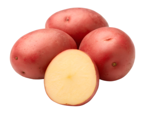 Red potatoes with cross section isolated on transparent background