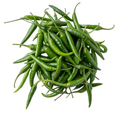 Pile of green chilies isolated on transparent background