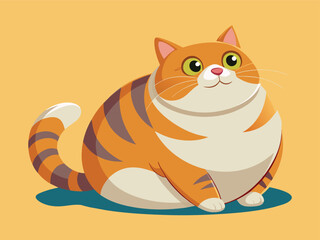 A cute cartoon vector illustration shows a funny orange domestic cat, a beloved pet animal with expressive eyes
