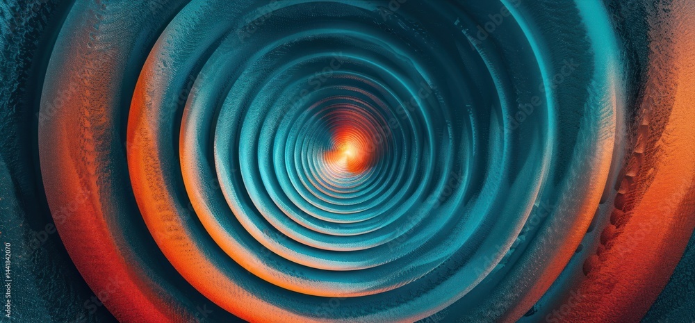 Poster concentric circular tunnel with textured walls in vibrant blue and orange hues creating a mesmerizin