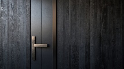 Obraz premium Modern dark gray door on a dark wood wall