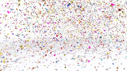 Naklejka premium A Breathtaking 3D Render of Confetti Falling on a White Background: A Vivid Celebration Scene with Carnival Elements, High Resolution and Exceptional Details.