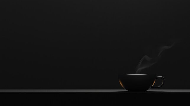 A steaming cup of coffee on a minimalist dark background, inviting warmth and comfort.