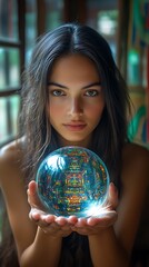 Naklejka premium Woman holding crystal ball