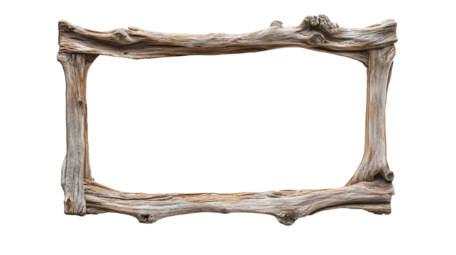 Rustic driftwood frame isolated on transparent, adding a touch of coastal charm and natural beauty