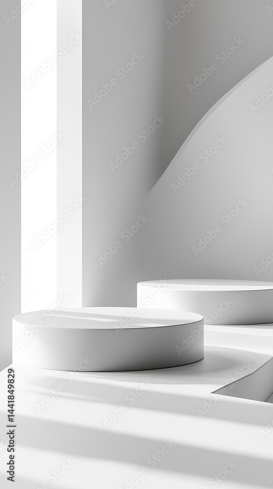 Poster abstract white shapes and shadows create a minimalist artistic composition.
