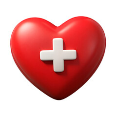 Obraz premium Red heart with white plus sign in center isolated on transparent background