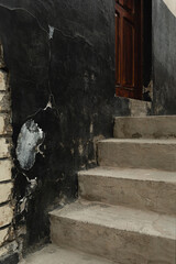 Heavily weathered concrete staircase