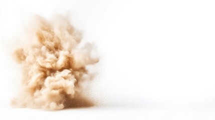 A cloud of airborne dust.  A large, swirling, light brown dust cloud against a plain white background