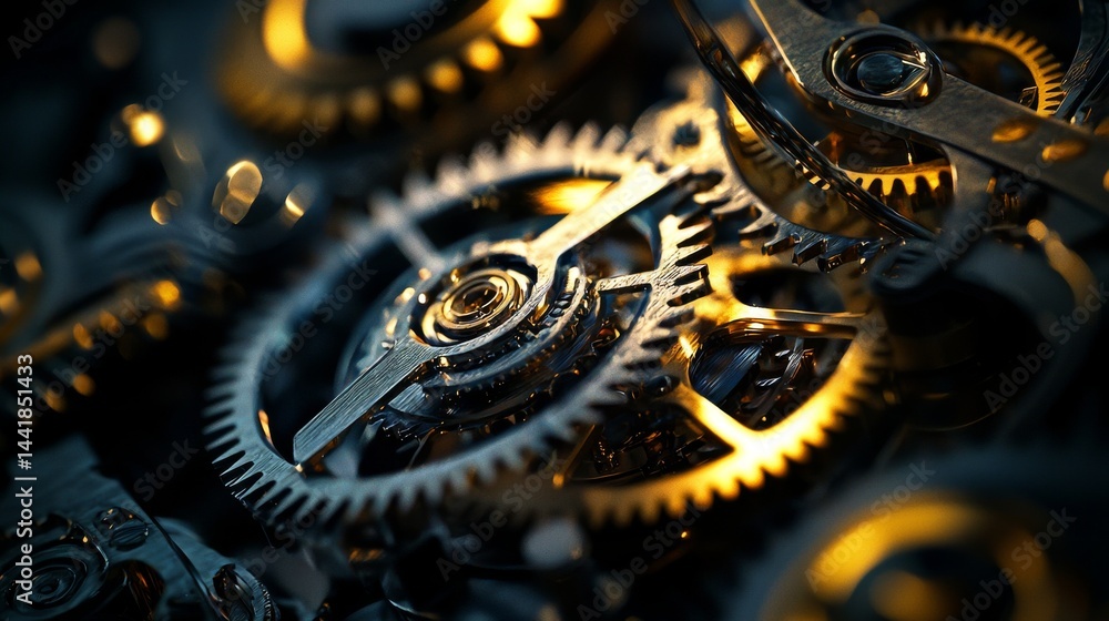 Poster close-up view of intricate gears showcasing precision engineering and craftsmanship.