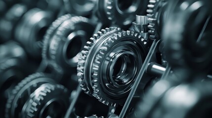 Fototapeta premium Close-up view of intricate machinery gears showcasing detailed engineering.