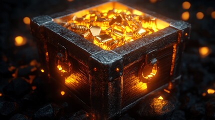 Ancient chest overflowing with golden treasure