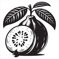a fresh guava fruit vector silhouette, vector black color silhouette, isolated white background 