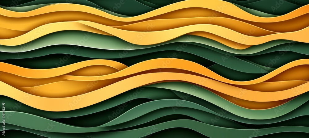 Aufkleber abstract background with muted mustard and sage green wave patterns, nature inspired layered design.