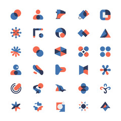 Fototapeta premium Abstract Geometric Logos in Blue and Orange – Modern Minimalist Icon Set for Branding and Design