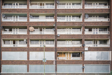 Boarded up council block in Grahame park estate in London, UK