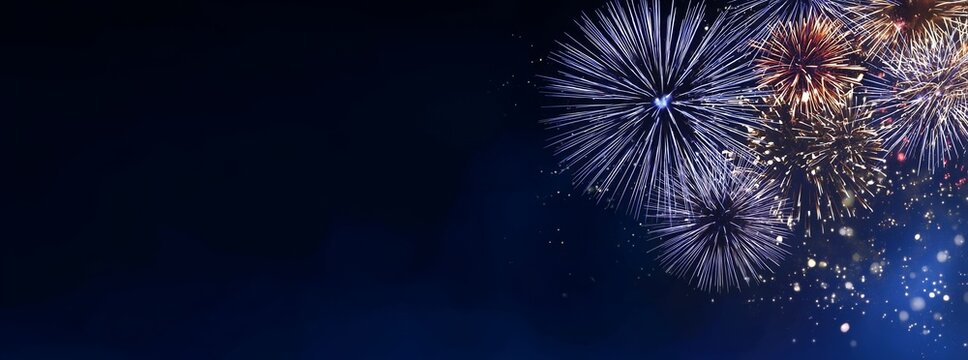 Vibrant fireworks lighting up the night sky with copy space for festive celebrations