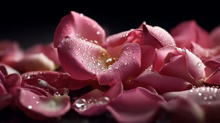 Fototapeta premium Romantic flower photography pink rose close-up with dew drops dreamy soft background macro floral shot