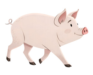Fototapeta premium 3D Illustration, Minimalistic Pig walking, isolated on a transparent background