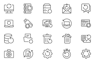 Recovery line icons set. Linear icon collection. Editable stroke. Vector illustration