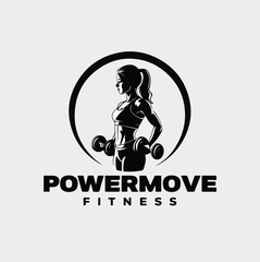 Naklejka premium Powermove Fitness Logo - Strength & Dumbbell Branding Design