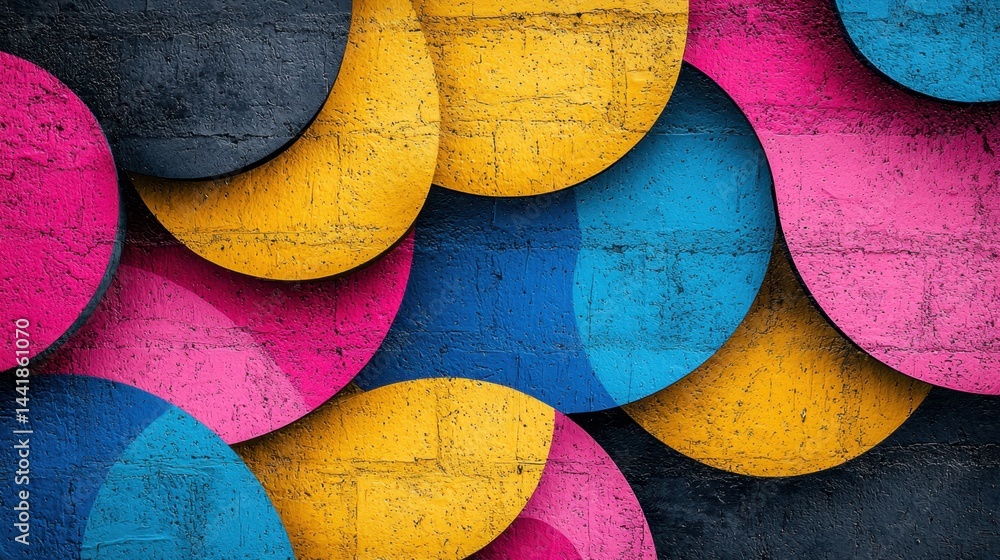 Poster a captivating display of colorful circles on a wall creating a playful and vibrant urban graffiti-in