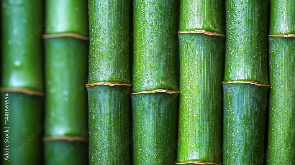 Aufkleber serene bamboo tree with water droplets creating a calming atmosphere in a lush green forest setting 