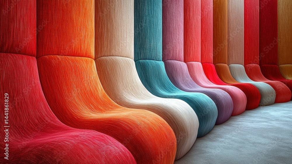 Aufkleber vibrant row of colorful chairs displaying retro 70s style with bold colors and unique designs in an 
