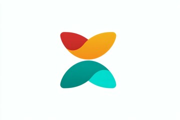 Abstract Overlapping Shapes of Orange, Red, Teal, and Green on White